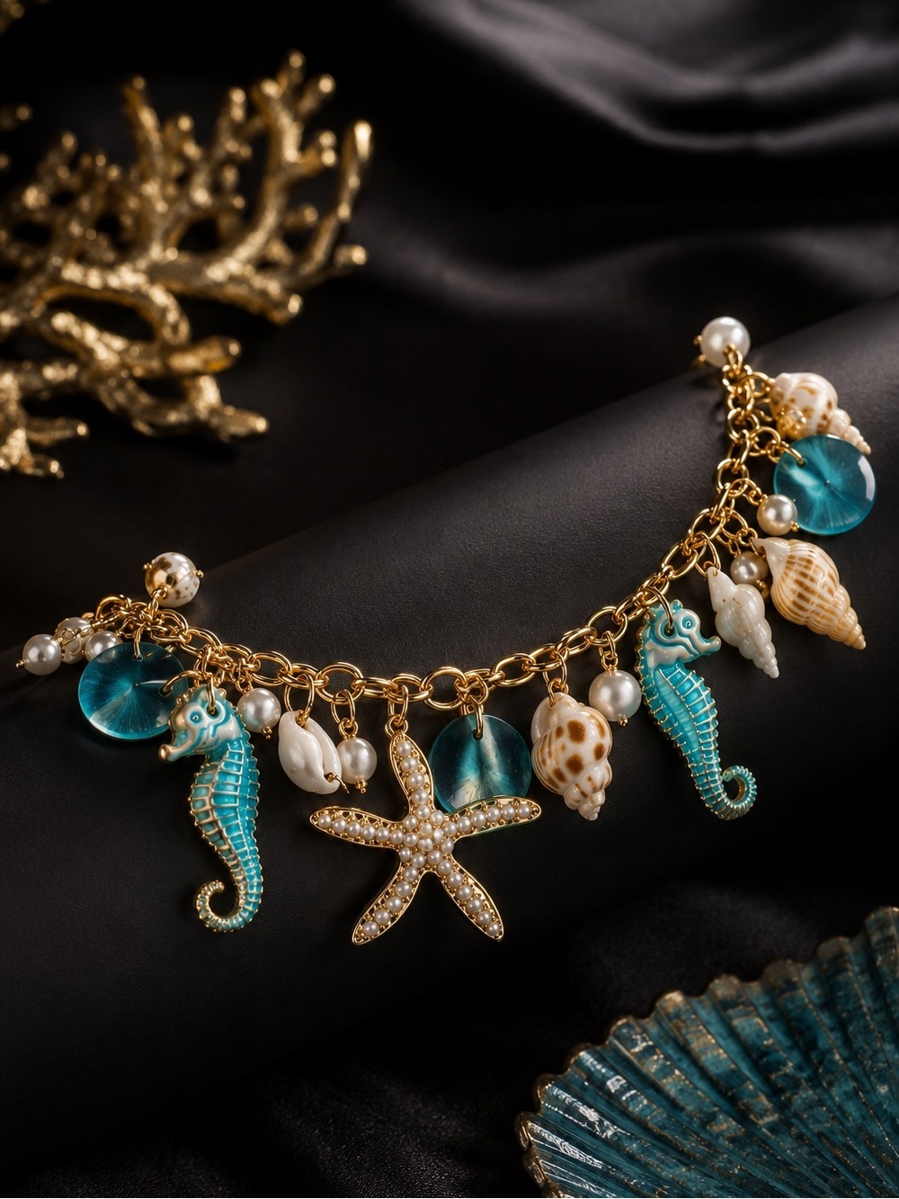 Turquoise & Gold Seaside Charm Bracelet - Picture 4 of 9